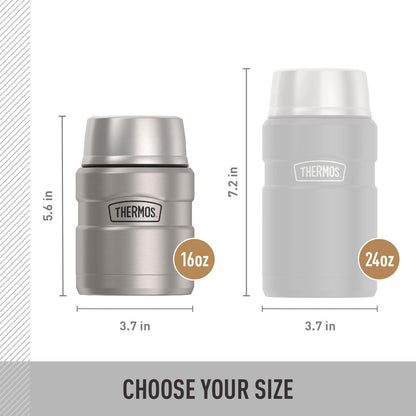 Stainless King Vacuum-Insulated Food Jar with Spoon, 16 Ounce, Matte Stainless Steel