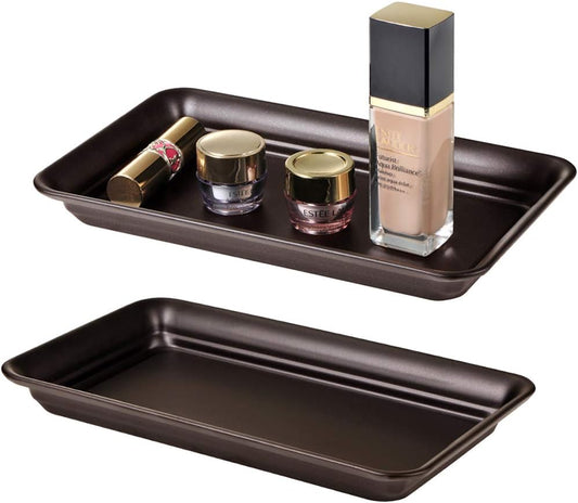 Vintage Farmhouse Decor Metal Vanity Tray(4 Pack),Countertop Guest Hand Towel Storage Organizer Tray Dispenser, Sturdy Holder for Perfume,Cosmetics, Jewelry, Makeup Bathroom Organizer (Bronze)